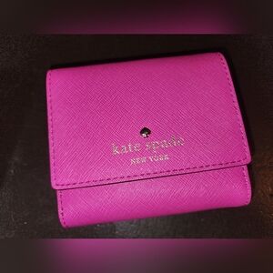 Kate Spade New York Hot Pink Leather Small Fold Wallet Polka Dots